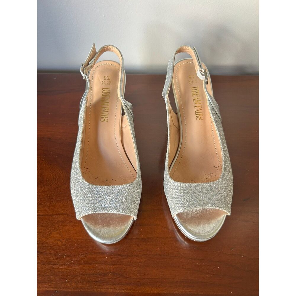 Dream Pairs silver glitter sling back pumps with peep toe 3" heel size 7.5